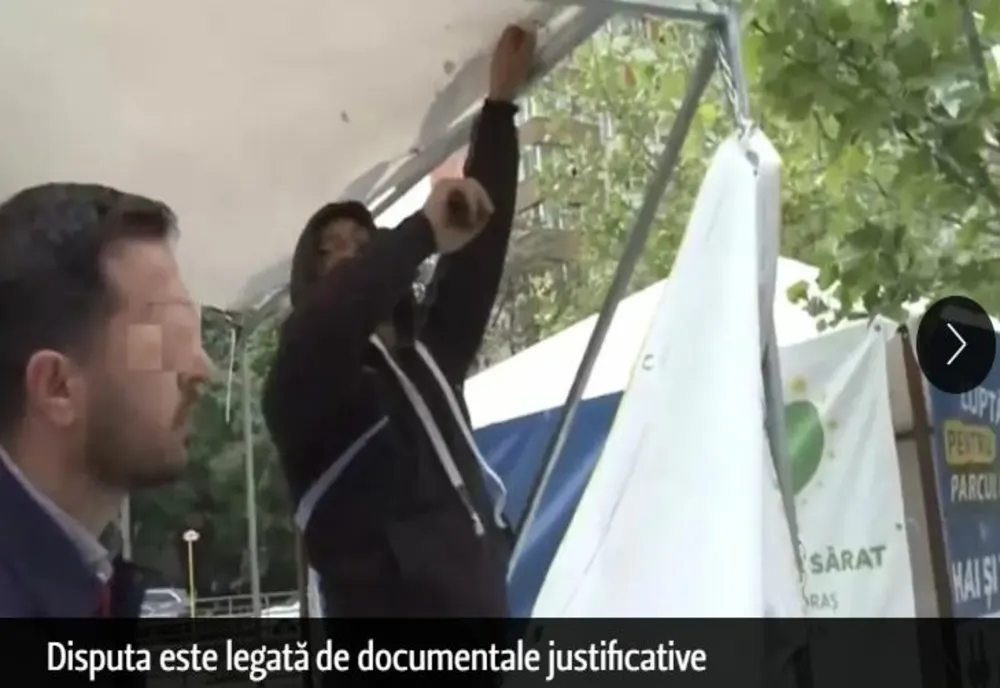 Scandal în Sectorul 3. Poliția Locală vrea să ridice un cort electoral al partidului AUR - VIDEO